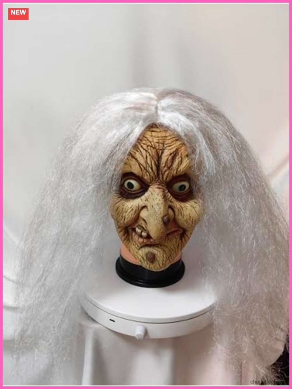 Old Lady Witch Latex Mask White Hair Warty Nose Chin Mole Halloween